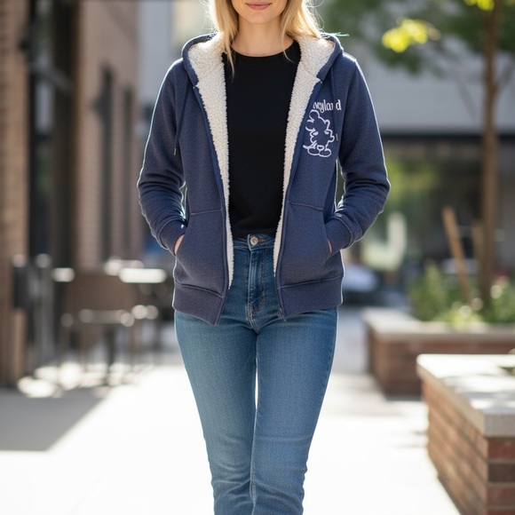 Disney 55th Anniversary Zippered Navy Hoodie with Fleece Lining- Women Sz Small, - Picture 3 of 7